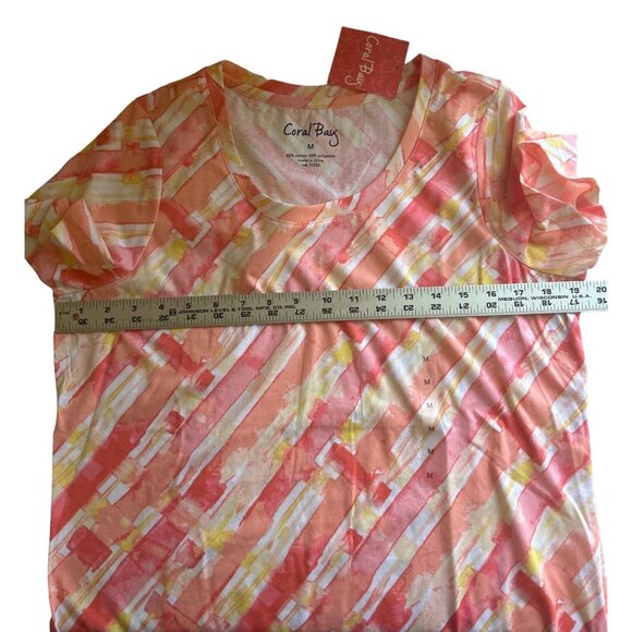 Coral Bay Pink & Yellow Print Short Sleeve Top, Medium - Picture 5 of 6